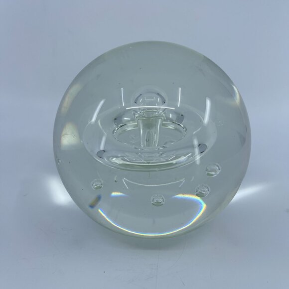 vintage clear glass orb paperweight with splash bubble design - Picture 3 of 6